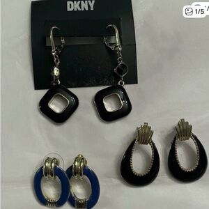 DKNY Black and Blue Earring Set with Gold Accents